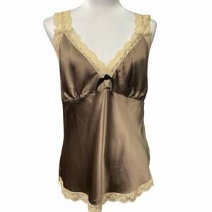NWT - Gold Hawk Brown Silk Slip Camisole Top